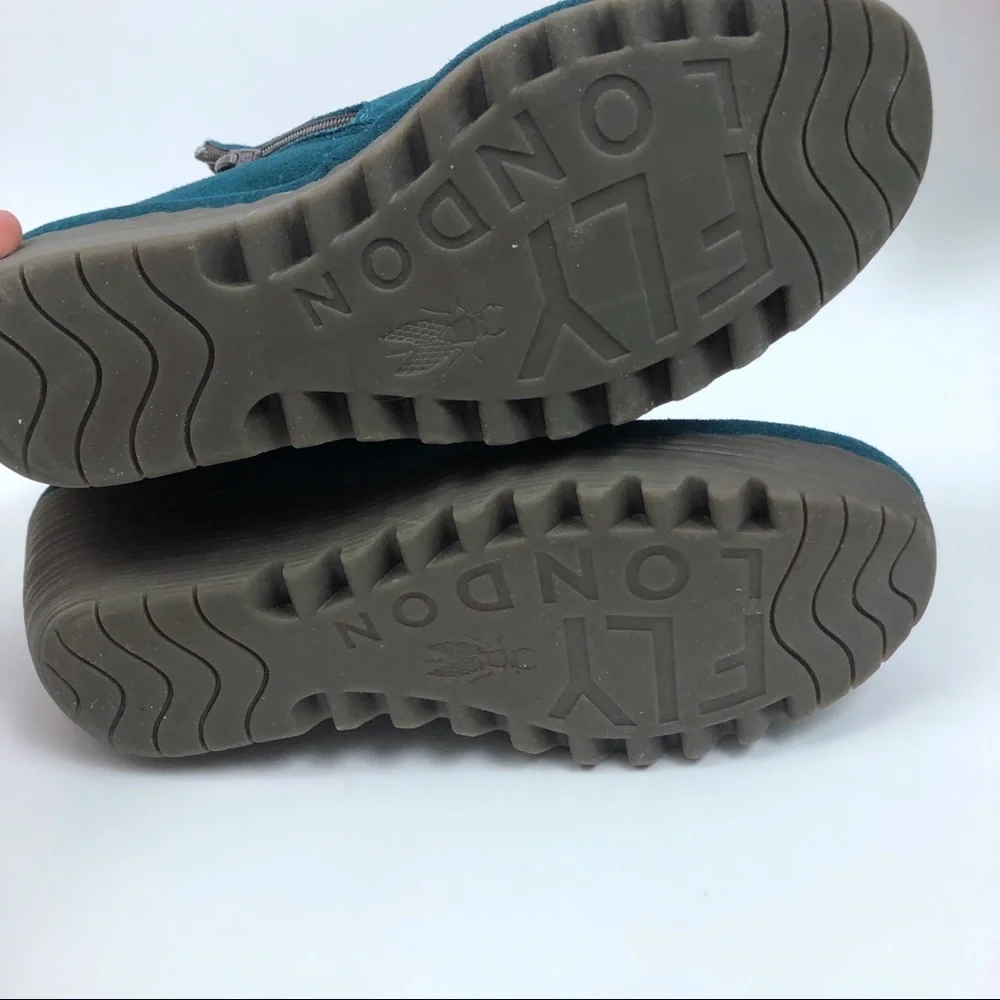Fly London Teal Suede Wedge Ankle Booties